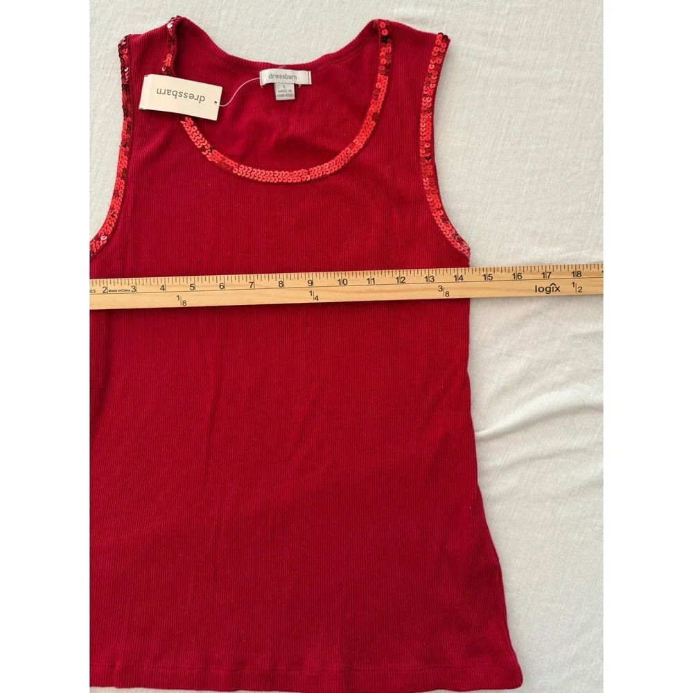 Dressbarn Girls Red Ribbed Sequin Trim Tank Top Size L Holiday Sleeveless Shirt